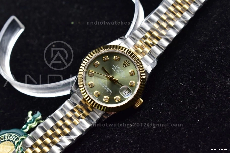on and Ladies Syle Bezel WF Comfortable Markers Bracelet Steel Dial DateJust President Fluted Green 316L 31 278289 553 0413